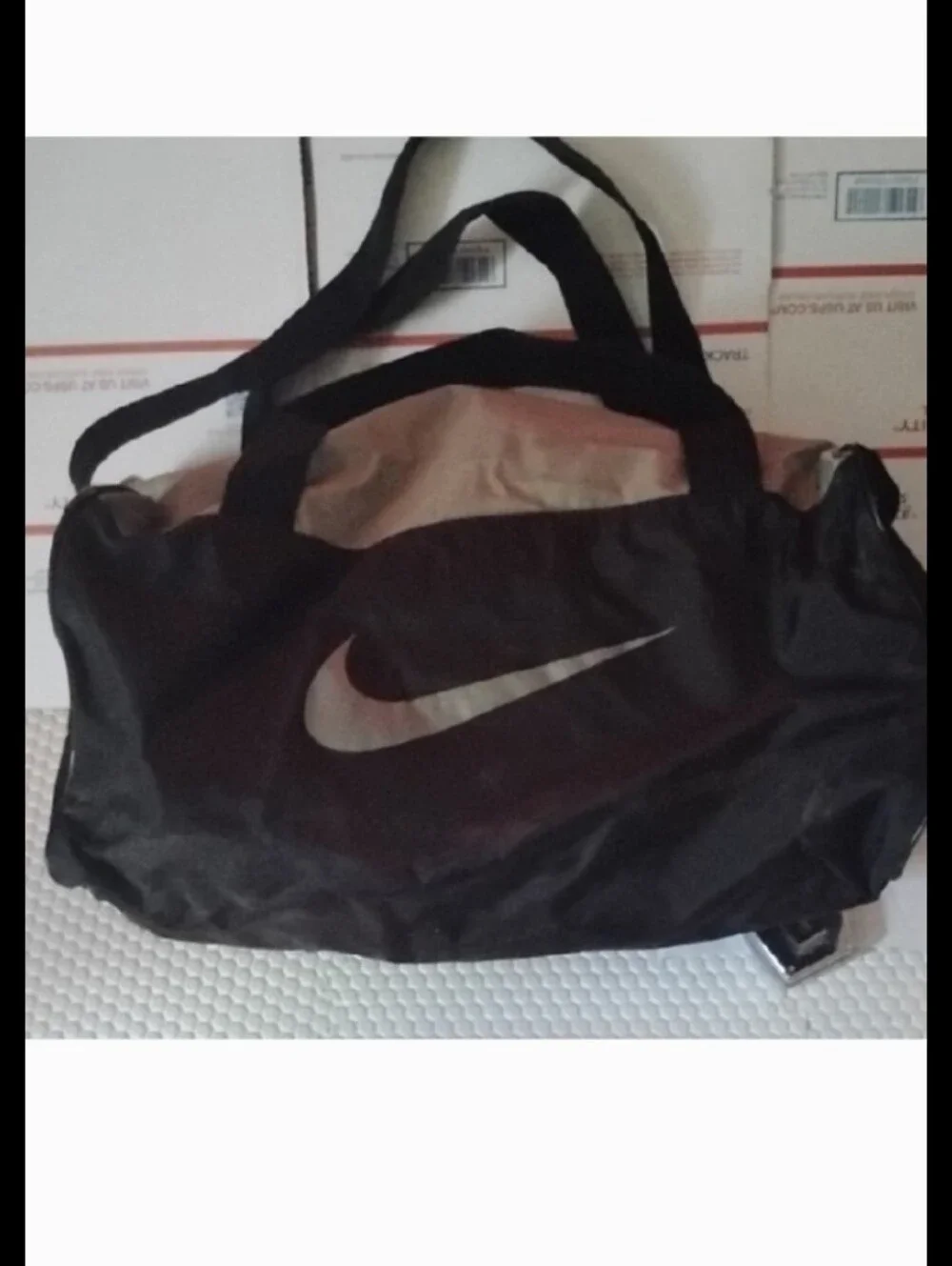 Nike Black and Tan Duffel Bag with Reflective Stripes
